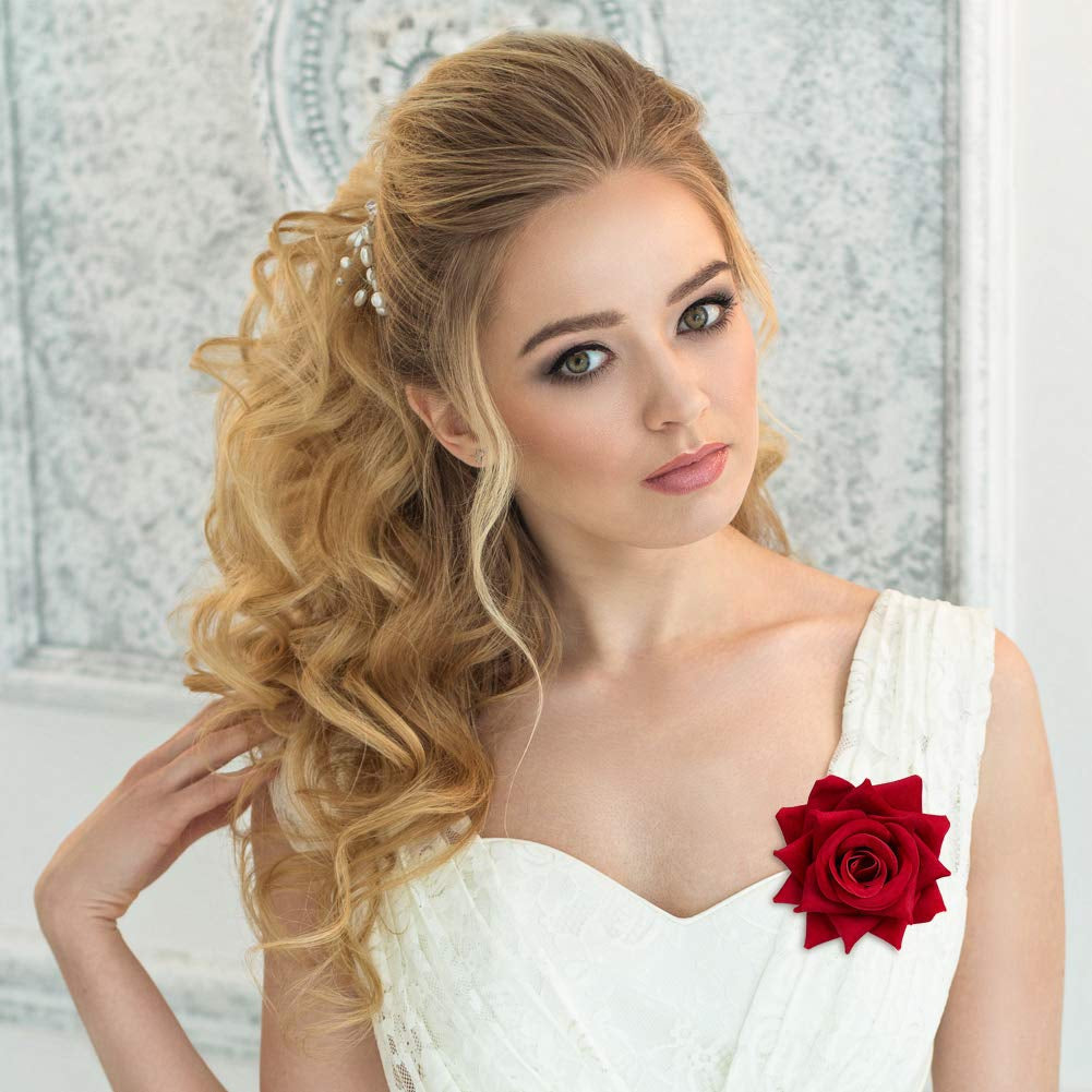 2.75" Rose Hair Clip Flower Hairpin Rose Brooch Floral Clips for Woman Girl Party Wedding Pack of 3