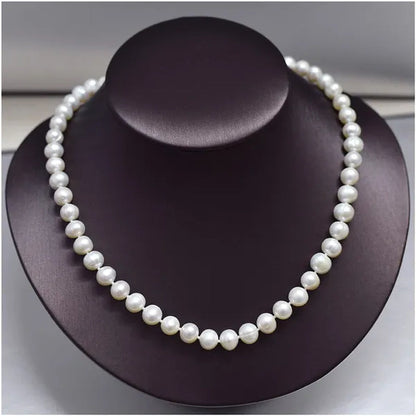 Genuine 8-9MM Nearly Round Natural Freshwater Pearl Necklace for Women Birthday Gifts Fine Jewelry