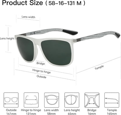 Square Polarized Sunglasses for Men Ultralight Carbon Fiber Sun Glasses Driving Fishing Golf Sports UV400 Protection