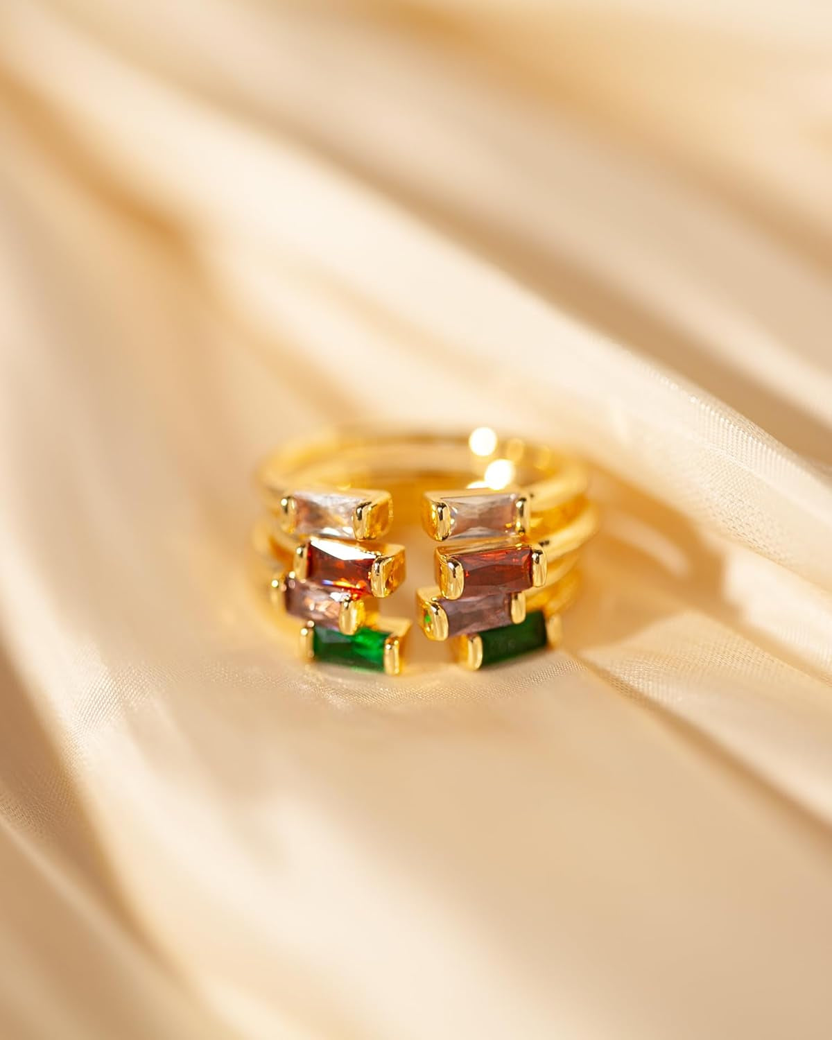 Gold Birthstone Rings for Women Non Tarnish 14K Gold Plated Stackable Rings Dainty CZ Adjustable Gemstone Emerald Green Stacking Open Thumb Ring Wedding Promise Rings Birthday Jewelry Gifts