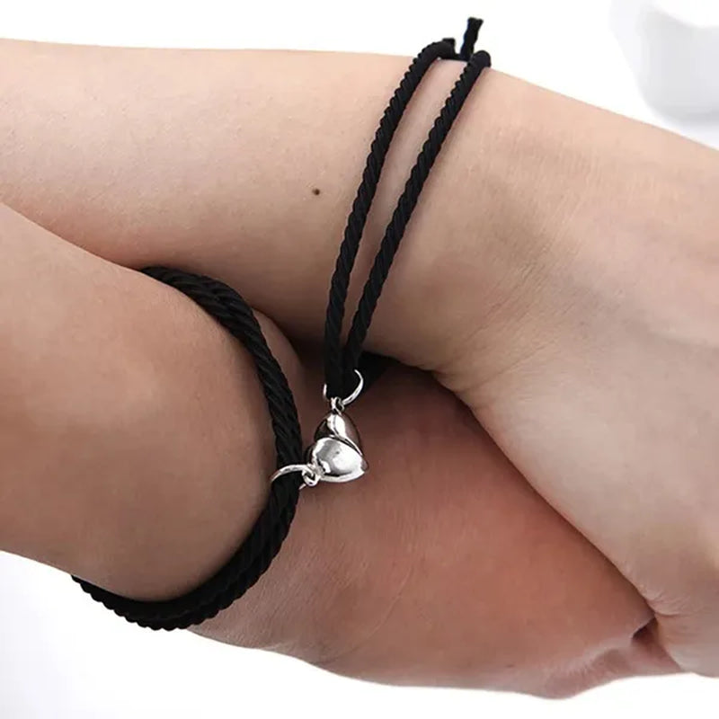 2Pcs Magnetic Bracelet Stainless Steel Heart Pendant Charm Couple Bracelets for Lover Friend Men Women Braid Rope Bracelets - WORLD TIME VISITS