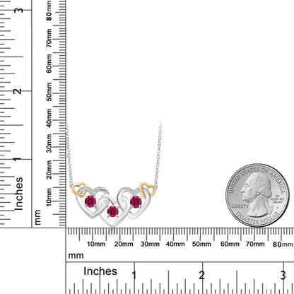 925 Silver and 10K Yellow Gold Red Created Ruby and White Lab Grown Diamond Heart Shape Pendant Necklace for Women (0.81 Cttw, with 18 Inch Chain)