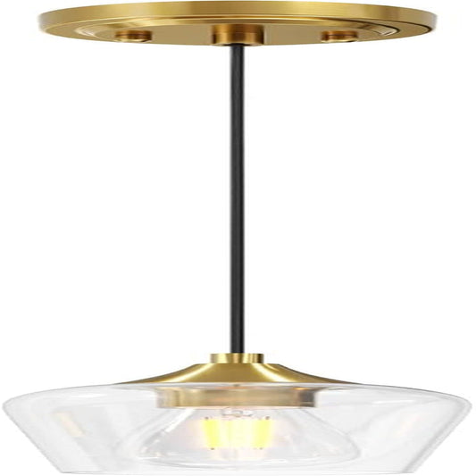 Pendant Light Kitchen Island, Brushed Gold Pendant Light Fixture with E26 Base & Adjustable Cable, Modern Pendant Lighting with Glass Shade for Living Room Bedroom Hallway
