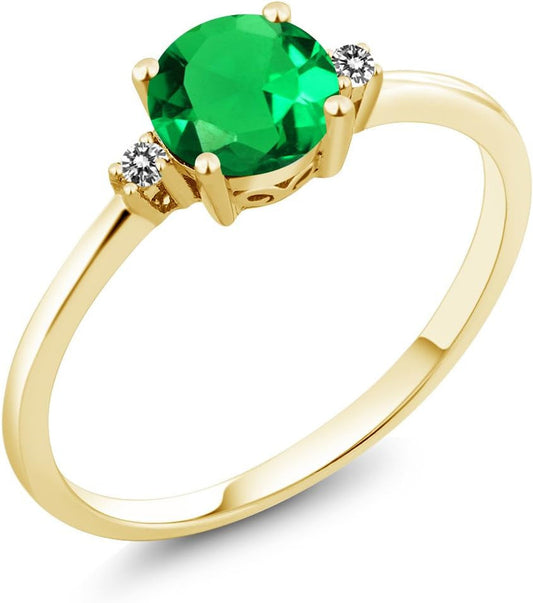 10K Yellow Gold Green Nano Emerald and White Diamond Solitaire Engagement Ring for Women (0.80 Cttw, round 6MM, Gemstone May Birthstone, Available in Size 5,6,7,8,9) - WORLD TIME VISITS