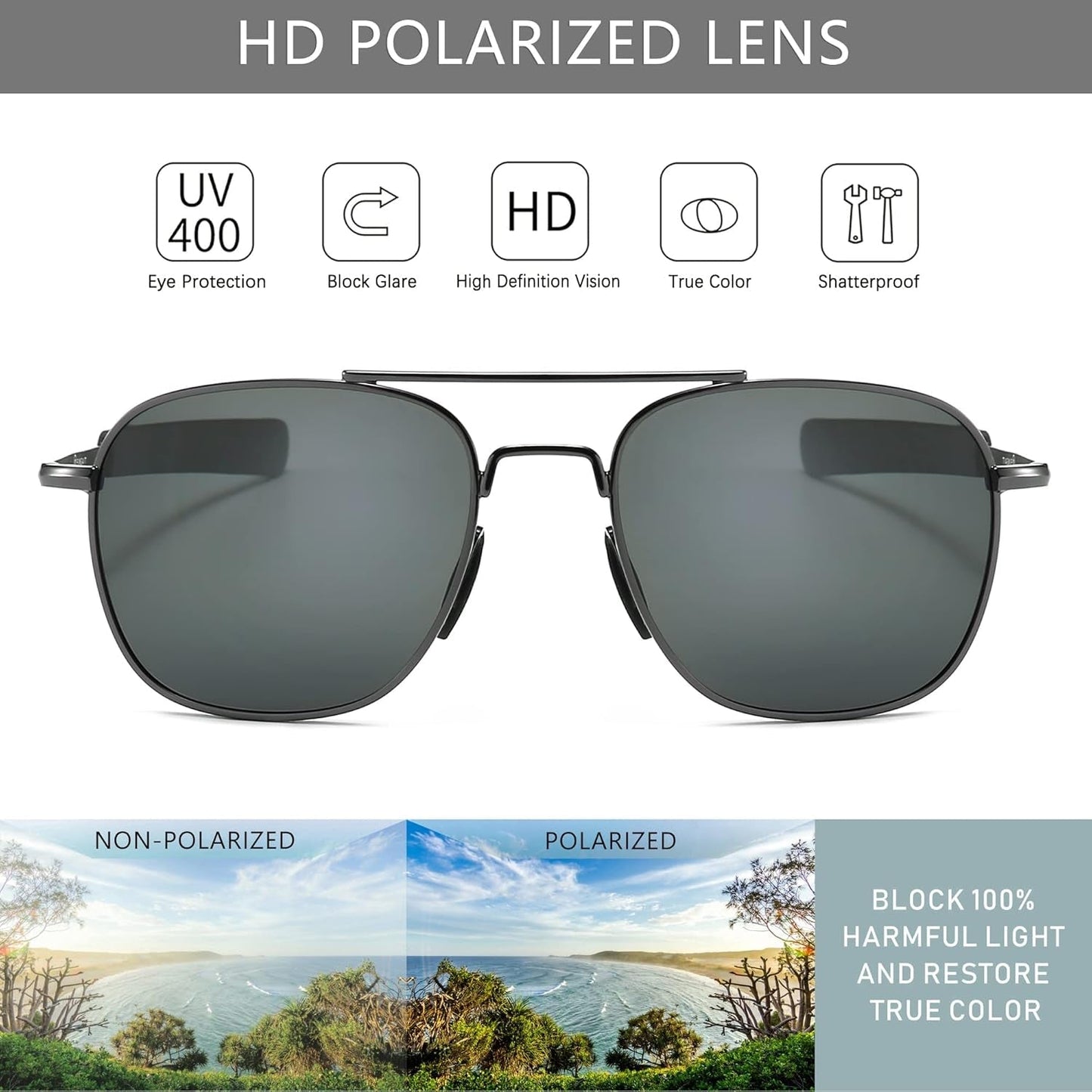 Men'S Military Style Polarized Pilot Aviator Sunglasses Bayonet Temples