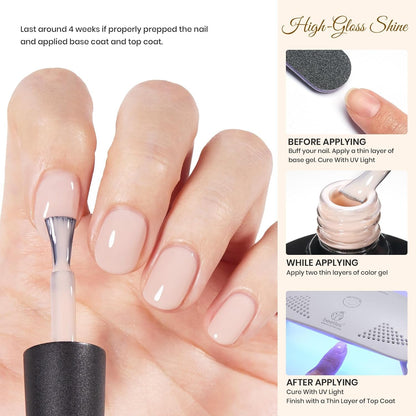 Beetles Nude Gel Nail Polish Kit with UV LED Light & Base Gel Top Coat Starter Kit, Soak off Nude Brown Fall Winter UV Gel Polish Set for DIY Home Manicure Gel Nail Design