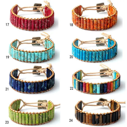 Bohemian Bracelet Tube Natural Emperor Stone Beaded Leather Wrap Chakra Bangles&Bracelets Couples Jewelry the Best Friend Gifts - WORLD TIME VISITS