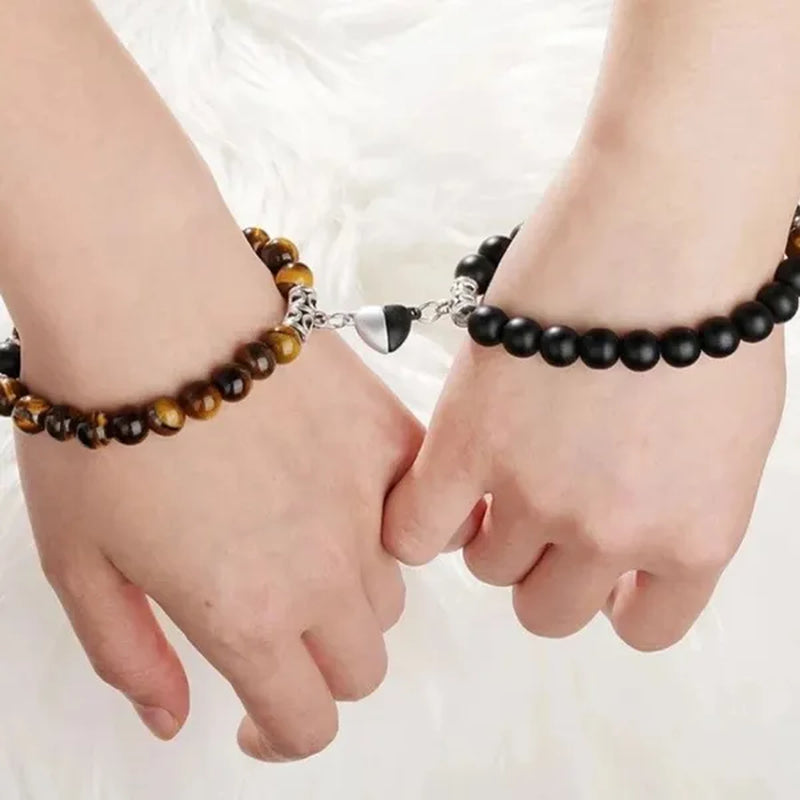 2pcs Delicate Women's White Turquoise Frosted Couple Bracelets Heart Shaped Beads Bracelets Hand Woven Adjustable Bracelets Women's Couple Jewelry Accessories Birthday Party Anniversary Gift
