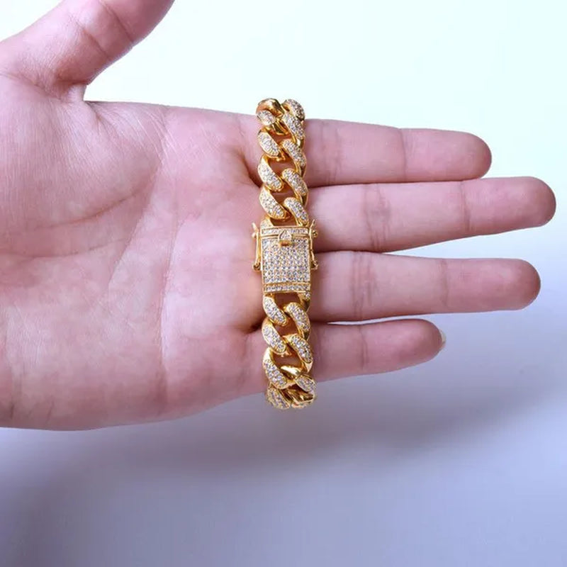 Men's Bracelet Hip Hop Fashion Bracelet Gold/Silver Bracelet Byzantine Chain Cuban Bracelet Festive Birthday Gift 1 Piece (8inch)