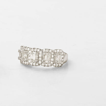 1.00 Ct. T.W. round and Baguette Diamond Ring in Sterling Silver. Size 8