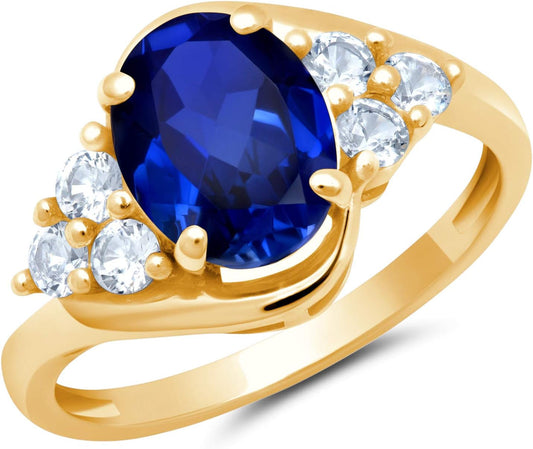 Gemstone Oval Sunburst Halo Ring for Women in 10K White or Yellow Gold with Created White Sapphire and Birthstone Anniversary Ring Size 5 to 9 - WORLD TIME VISITS