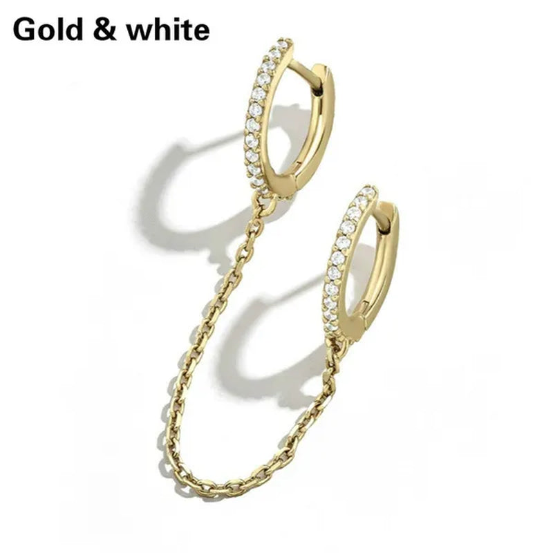 Fashion Gold Chain Tassel Double Ear Pierced Earrings for Engagement Party Earrings 925 Silver Hoop Earrings Multicolor Chain Ear Buckle