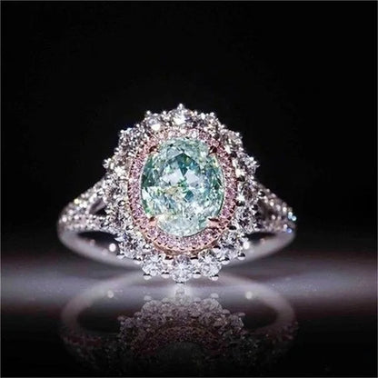 Exquisite Green Cubic Zirconia Ring Female Set with Green Zircon Jewelry