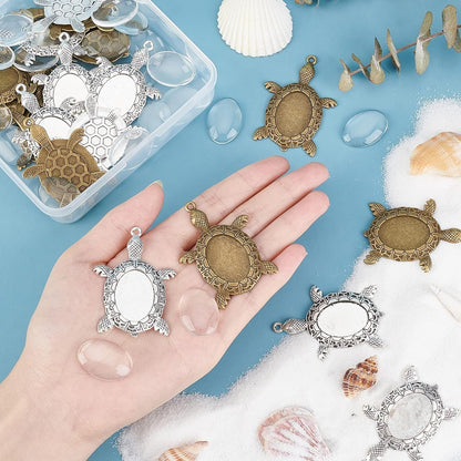 20 Sets Turtle Photo Charms Pendant Settings 25X18 Mm Oval Pendant Trays Cabochons Base Blank Bezel Cameo Bezel Cabochon Settings Memorial Photo Pendant for Graduation Jewelry Making