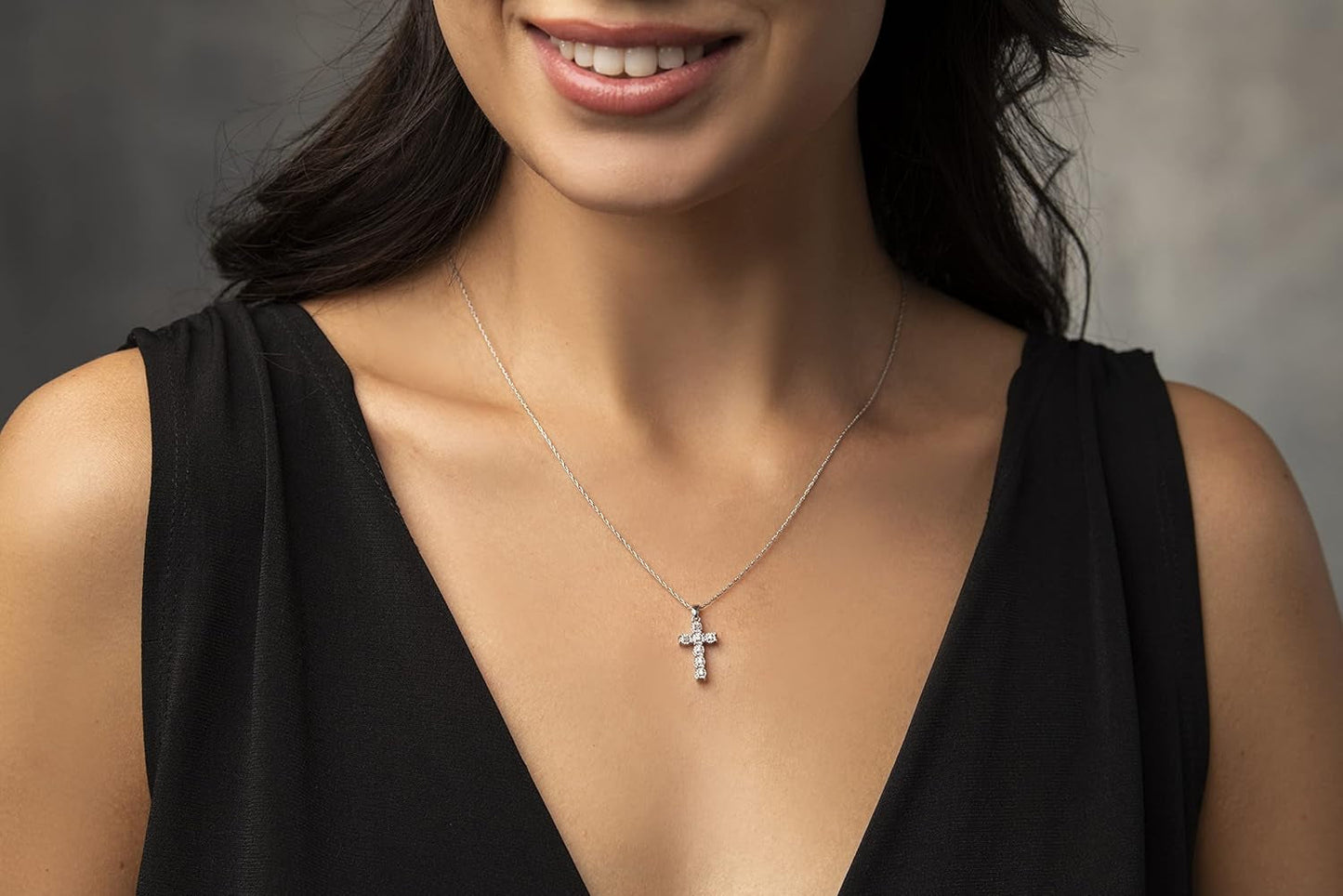 1/10 Cttw Diamond Christian Cross Necklace for Women in 925 Sterling Silver Color J-K/Clarity I3