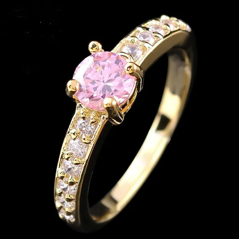 Woman's Round Cut Blue Aquamarine Golden Wedding Ring Wedding Ceremony Party Fancy Shaped Women Rings with Shiny CZ Daily Wear Fashion Jewelry