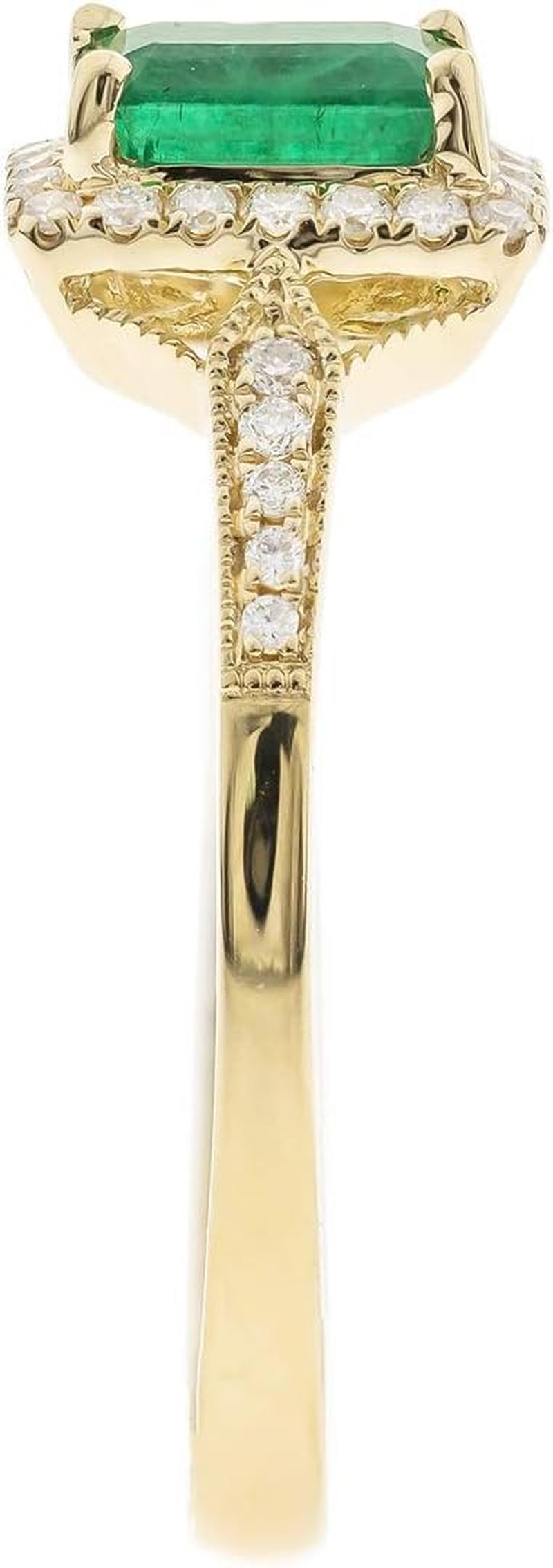 10K Yellow Gold Natural Zambian Emerald Ring with Natural Diamonds for Women | Ethically, Authentically & Organically Sourced Emerald-Shape Emerald Hand-Crafted Jewelry for Her | Emerald Ring for Women - WORLD TIME VISITS