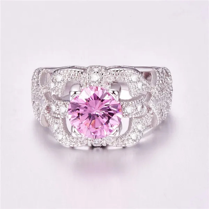 Round Cut Rainbow & Pink White Topaz Gemstone 100% 925 Sterling Silver Ring Size 6 7 8 9