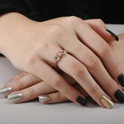 High Quality Exquisite Two Tone Plated Rose Gold / Black Filled 925 Sterling Silver Rings for Women Natural White Sapphire Diamond Ring Bride Princess Wedding Engagement Heart Ring