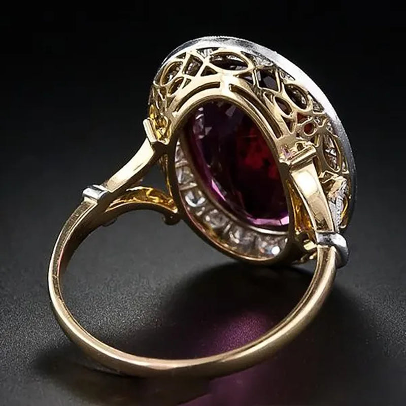Fashion Luxury Oval Cut Ruby Ring Princess Engagement Wedding Ring Diamond Statement Ring for Women Anniversary Birthday Party Bridal Ring