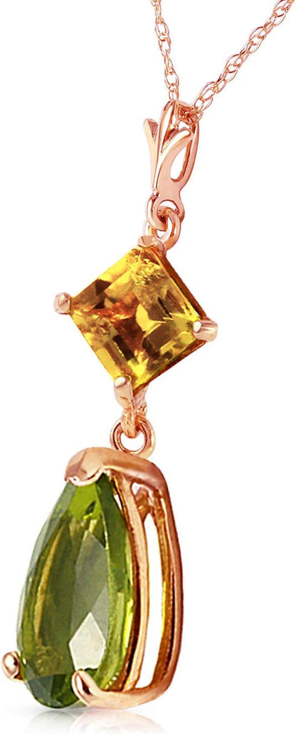 14K Yellow, White, Rose Gold Natural Citrine and Peridot Drop Pendant Necklace