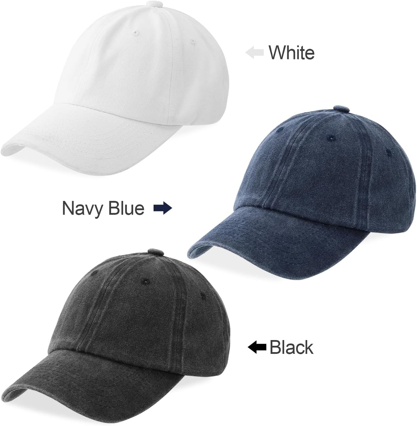 3 Pack Washed Plain Baseball Cap, Retro Adjustable Dad Hats Gift for Men/Women,Unstructured/Cotton