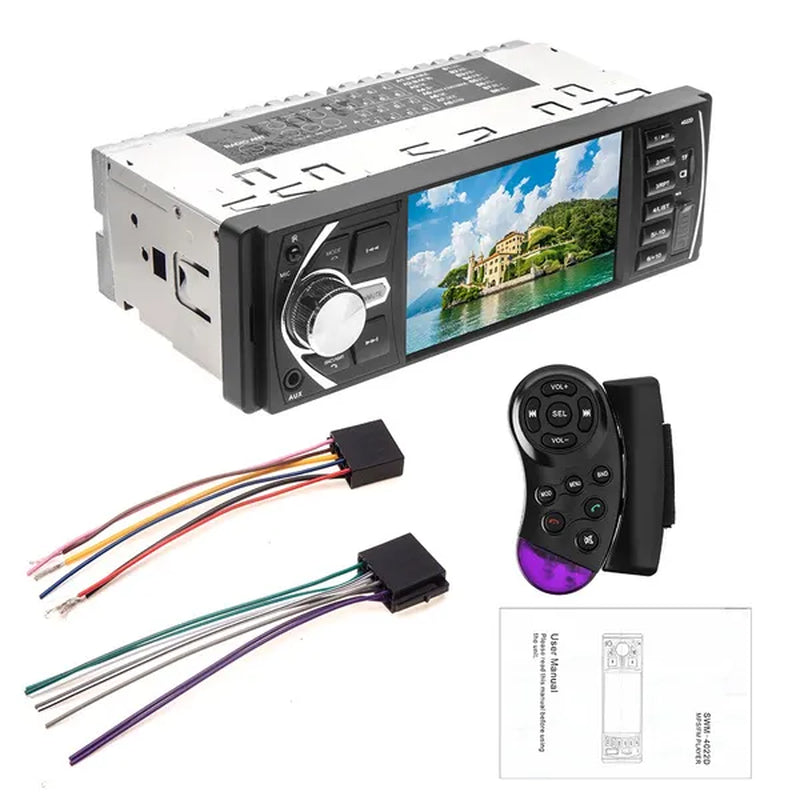 Podofo 4.1'' Car Radio 1Din Audio Stereo FM Bluetooth Steering Wheel Remote Control Car Player