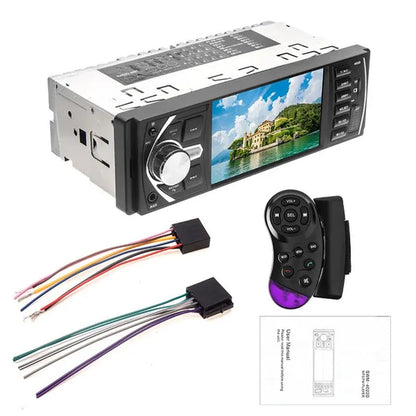 Podofo 4.1'' Car Radio 1Din Audio Stereo FM Bluetooth Steering Wheel Remote Control Car Player