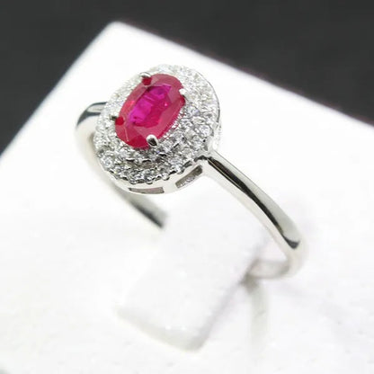 0.5 ct natural ruby engagement ring for woman 4 mm*6 mm SI grade ruby silver ring solid 925 sterling silver ruby wedding jewelry