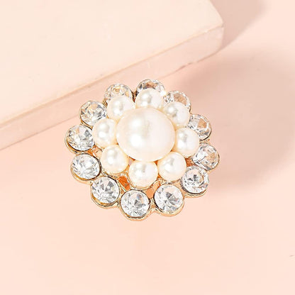 Vintage CZ Flower Pearl Statement Ring for Women Girls Gold Plated Adjustable Expandable Cubic Zirconia Imitation Pearls Open Wrap Promise Engagement Rings Comfort Fit Wedding Mother'S Day Jewelry
