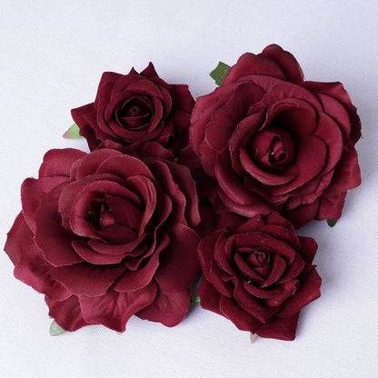 Rose Hair Clip Flower Hairpin Rose Brooch Floral Clips, 4 Pcs Fabric Rose Flowers Hair Clips Mexican Hair Flowers Pin up Headpieces for Woman Girl Wedding Party Mother'S Day (Dark Red)