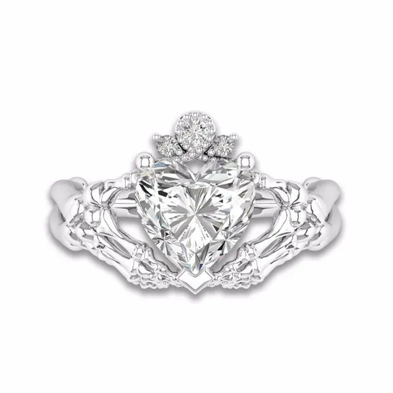 Claddagh White Sapphire Heart Punk Skeleton Hands Diamond Promise Proposal Engagement Wedding Band Rings Size 5 - 12 - WORLD TIME VISITS