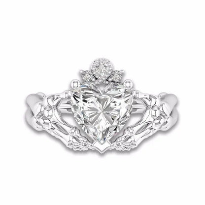 Claddagh White Sapphire Heart Punk Skeleton Hands Diamond Promise Proposal Engagement Wedding Band Rings Size 5 - 12 - WORLD TIME VISITS