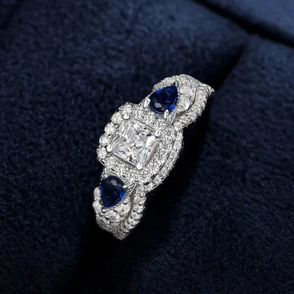 Newshe Wedding Ring Sets For Women Princess Pear Blue Sapphire Engagement Rings Bridal Jewelry 925 Sterling Silver Sz 5-12