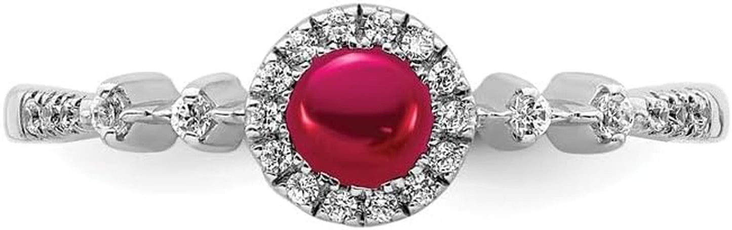 14K White Gold Diamond and Cabochon Ruby Ring Fine Jewelry for Women Gifts for Her, Size 7