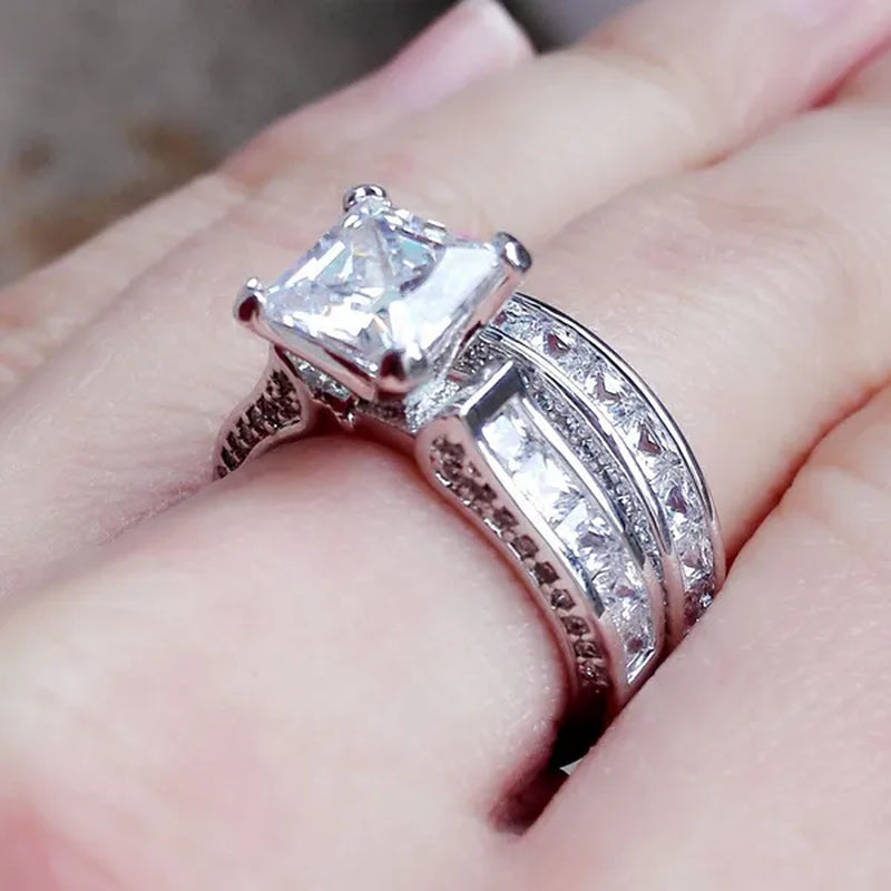Fashion Jewelry White Sapphire Wedding Ring Set 2pcs