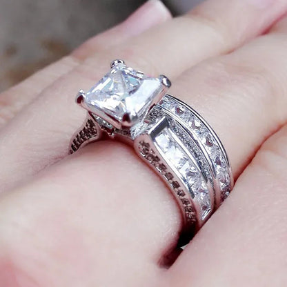 Fashion Jewelry White Sapphire Wedding Ring Set 2pcs