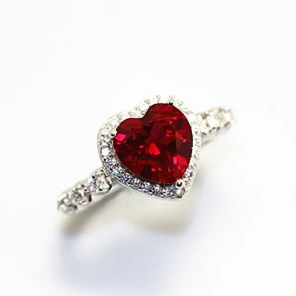 Fashion  Red Ruby Heart Shape Ring Bride Engagement Jewelry Princess Wedding Anniversary Fashion Accessory Gift
