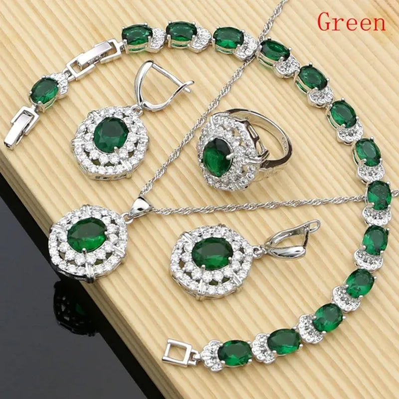 Work & Leisure Style 925 Silver Jewelry Sets Sapphire Garnet Emerald Ruby Topaz Wedding Jewelry Set for Women