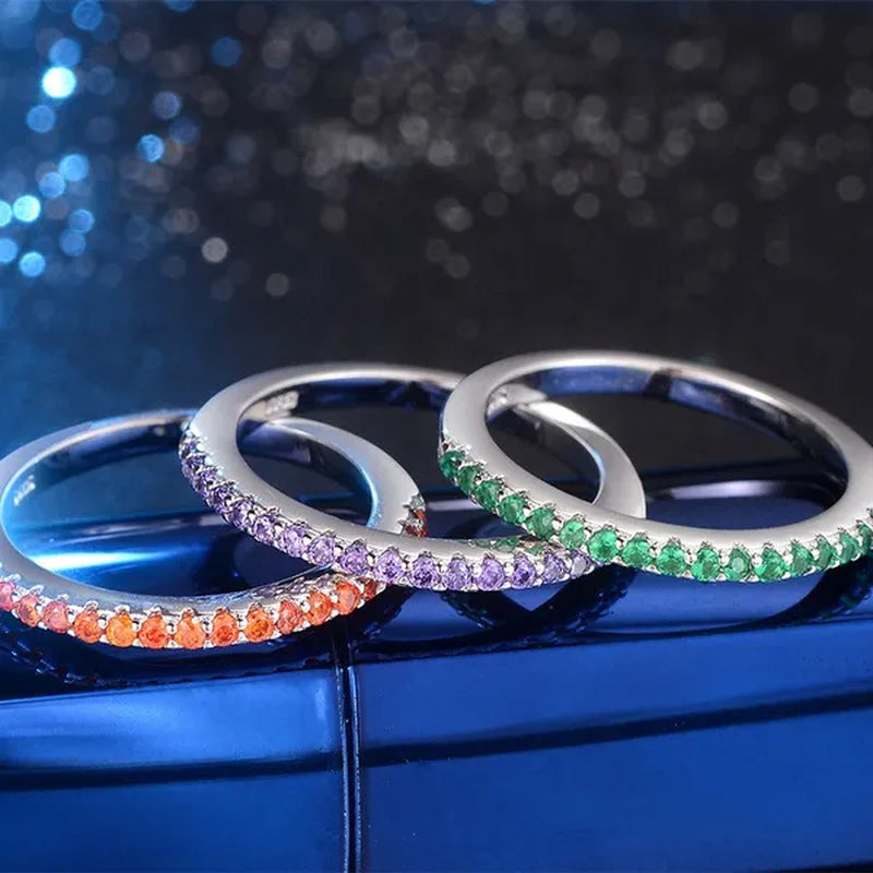 CANDICE Simple Sterling Silver Plated Eterity Wedding Ring Pave Natural Rose Red Green Blue Cubic Zirconia Stackable Rings Fashion Jewelry for Women Engagement Gift（Us SIZE 6-9）