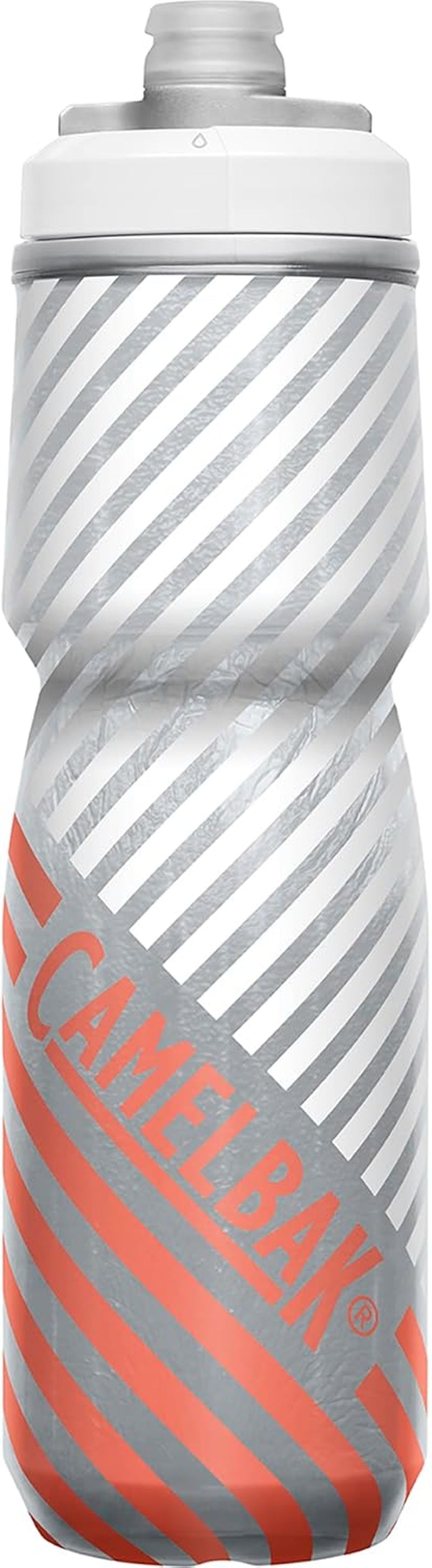 Podium Chill Insulated Bike Water Bottle - Easy Squeeze Bottle - Fits Most Bike Cages - 24Oz, Coral Stripe - WORLD TIME VISITS