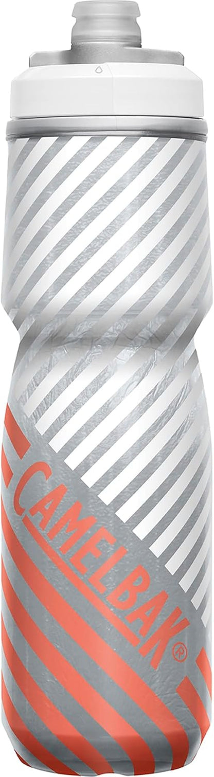 Podium Chill Insulated Bike Water Bottle - Easy Squeeze Bottle - Fits Most Bike Cages - 24Oz, Coral Stripe - WORLD TIME VISITS