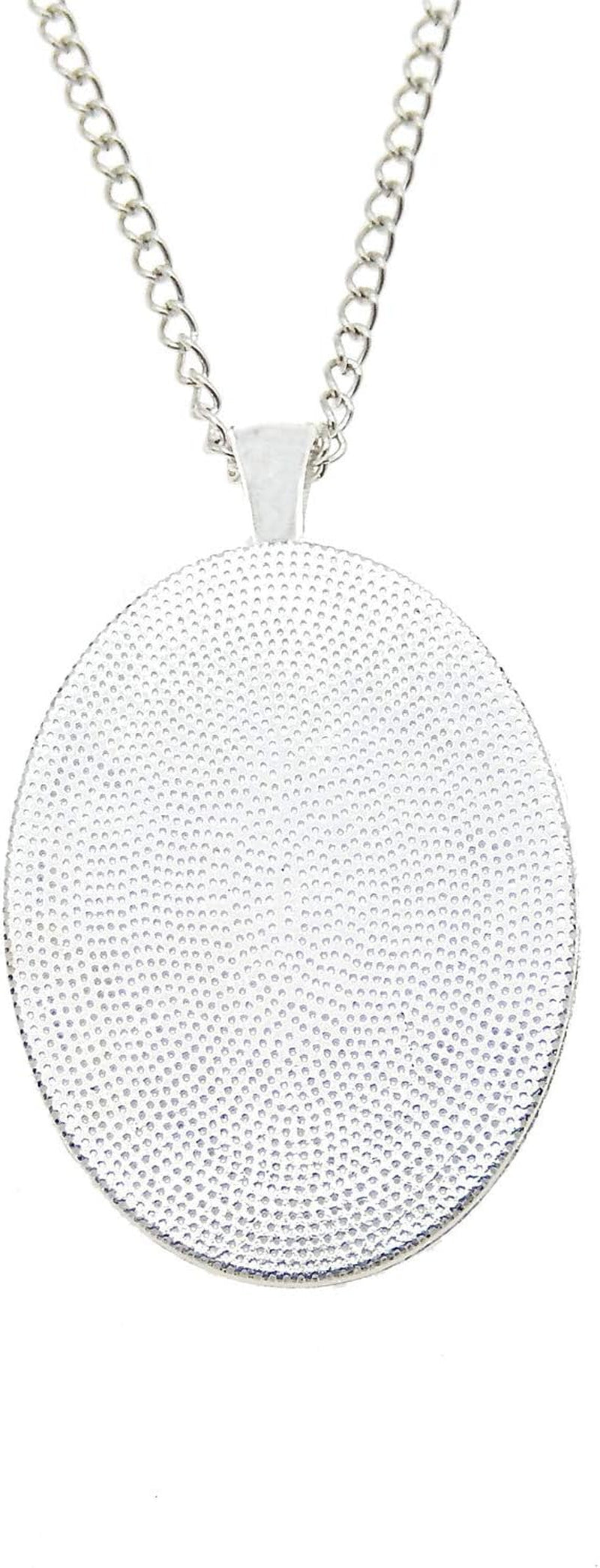 10 Sets Oval Bezel Pendant Kit with Glass Cabochon and Chain for Jewelry Making Necklace Silver 40X30Mm
