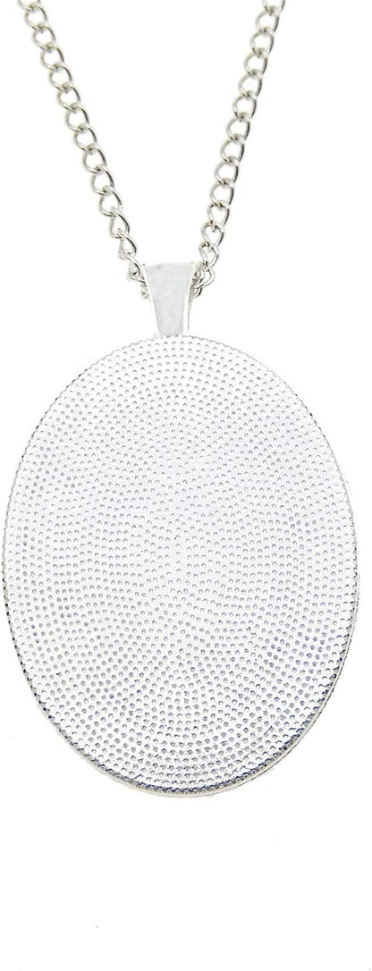 10 Sets Oval Bezel Pendant Kit with Glass Cabochon and Chain for Jewelry Making Necklace Silver 40X30Mm