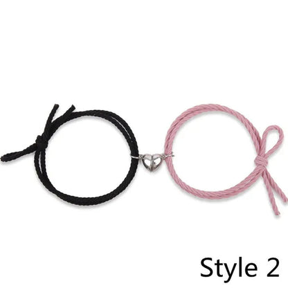 2Pcs Magnetic Bracelet Stainless Steel Heart Pendant Charm Couple Bracelets for Lover Friend Men Women Braid Rope Bracelets - WORLD TIME VISITS