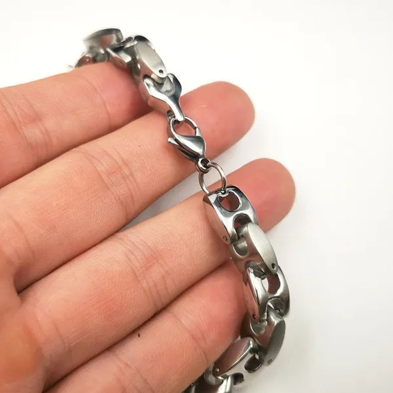 Men'S Bangle 316L Stainless Steel Silver Solid Large Chunky Curb Cuban Link Chain Bracelet Gifts for Men Boys 9Mm 8.5 Inch Heavy