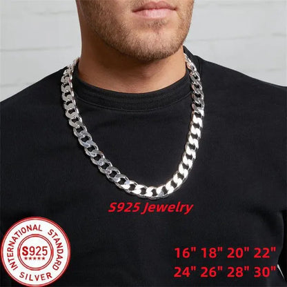 European Fashion Luxury Exaggeration Men's and Women's Bright 925 Sterling Silver Sideways Chain Necklace Exquisite Cuban Necklace Size Includes 16-30 inches