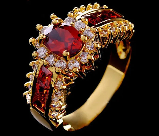 Fashion Women's 18K Golden Plated Ruby / Sapphire / Pink CZ Wedding Ring Size 6-11 Ring (Choice Color and Size )