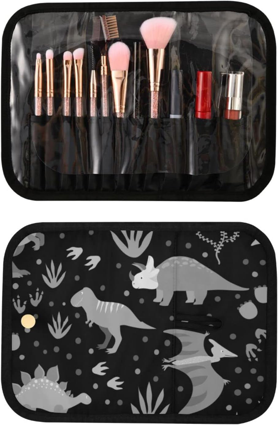 Seamless Retro Russian Cat Snowflakes on Black Happy New Year 3 Pcs Set Toiletry Bags, 1 Women'S Travel Cosmetic Bag, 1 Hanging Toiletry Wash Bag, 1 Brush Case, Portable Makeup Storage Case - WORLD TIME VISITS