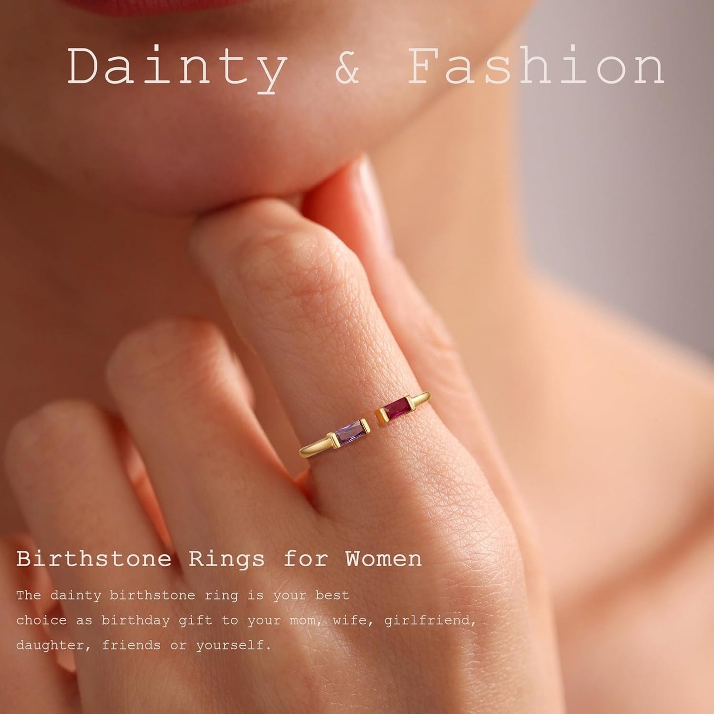 Birthstone Rings for Women Dainty Emerald Blue Ring Birthday Gifts for Mom Her Gemstones CZ Ring for Teens Gold Rings That Don'T Tarnish Adjustable Ring Jewelry Gifts